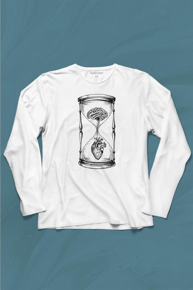 Hourglass Heart Brain Love Logic Long Sleeve T-Shirt Printed T-shirt
