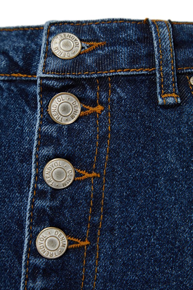 Koyu Mavi Önden Düğmeli Yüksek Bel Mini Denim Şort TWOSS22SR00112 - 7