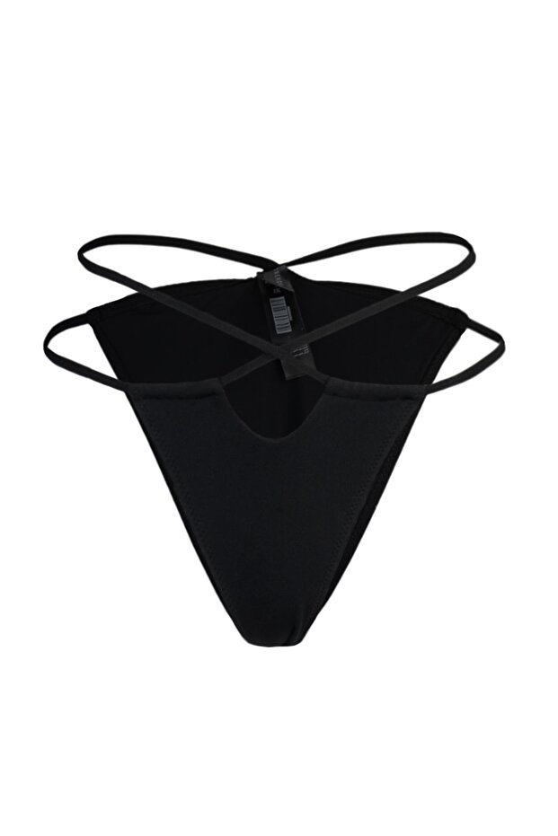 Siyah Tünelli High Leg Brazilian Bikini Altı TBESS22BA0159 - 6