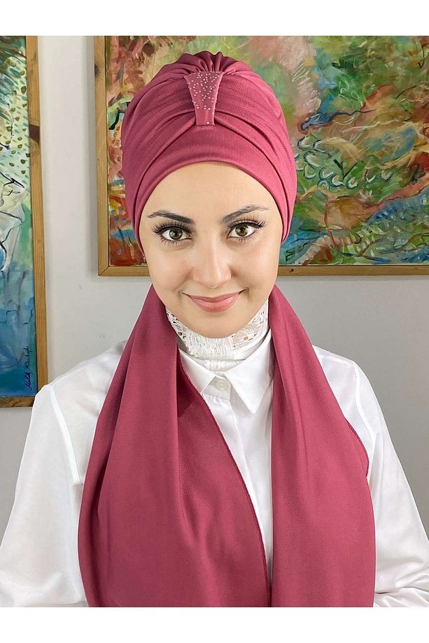 Hürrem Taşlı Tek Biritli Atkılı Koyu Gül Kurusu Bone - 4
