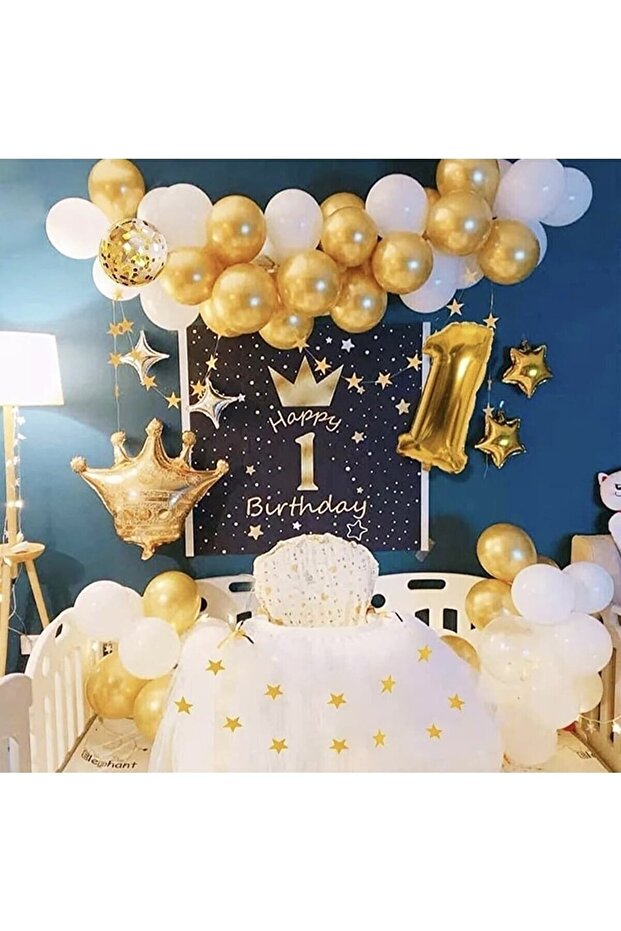 King Crown -1 Year Gold Chain Balloon Birthday Set