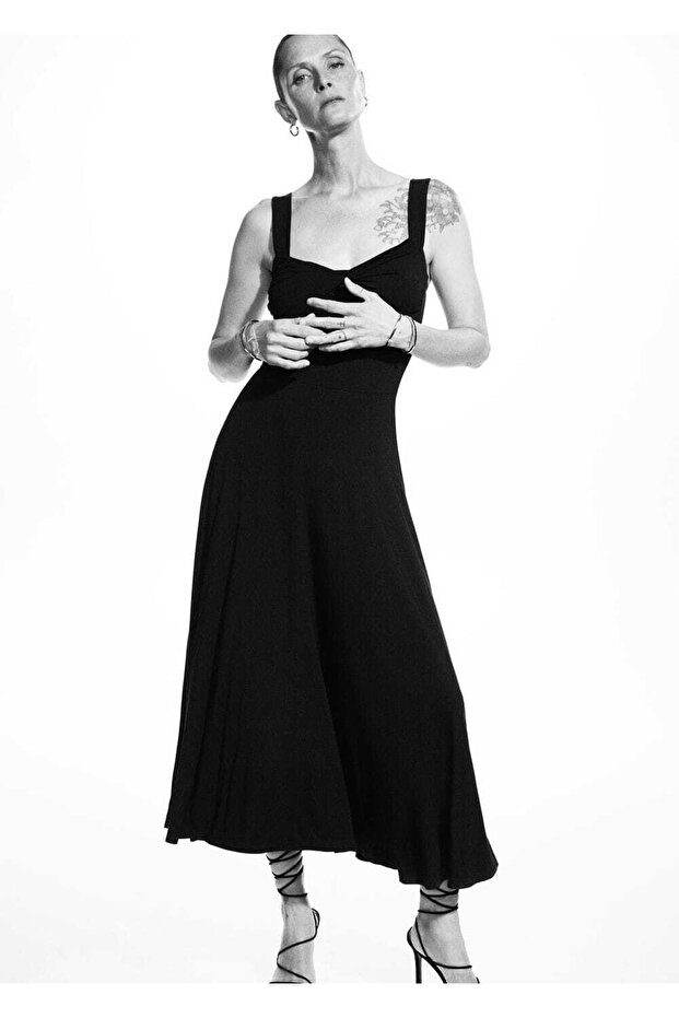 Drape Yaka Elbise - 5