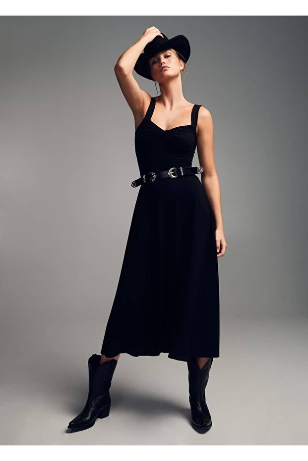 Drape Yaka Elbise - 6