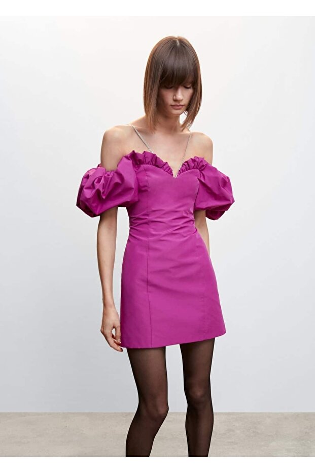 Kabarık Kollu Kısa Elbise - 5