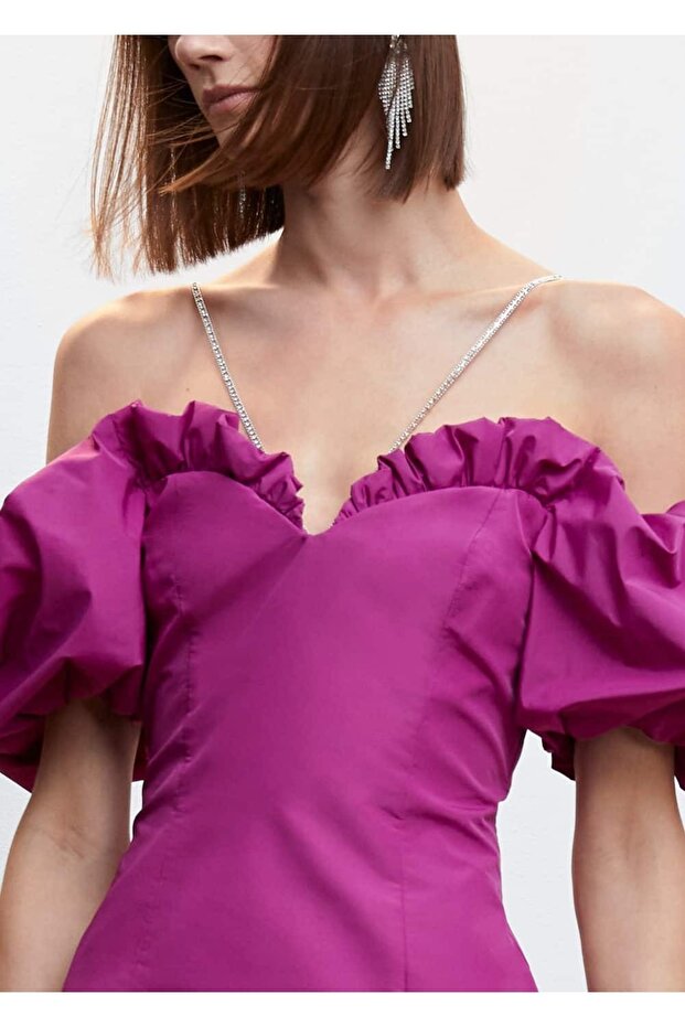 Kabarık Kollu Kısa Elbise - 7