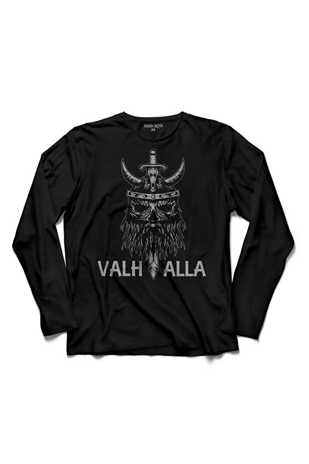 تي شيرت Valhalallah Vikings Skull Head Vikings بأكمام طويلة