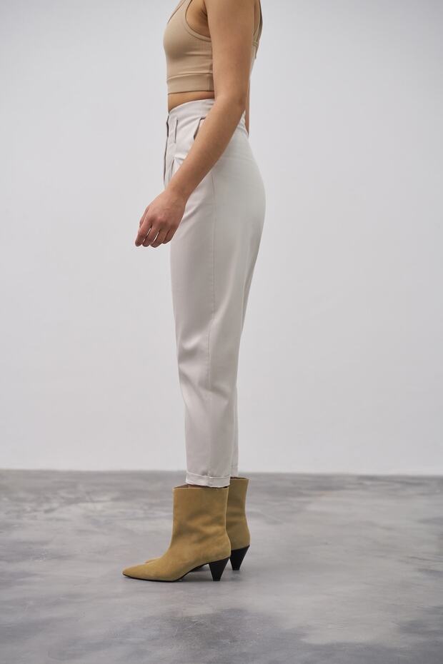 Yüksek Bel Slouchy Pantolon Bej - 2