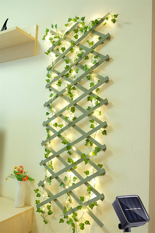 Solar 50 Ledli Yeşil Yapay Yapraklı 5 Mt. Dekoratif Bahçe Aydınlatma Balkon Süsleme - 6
