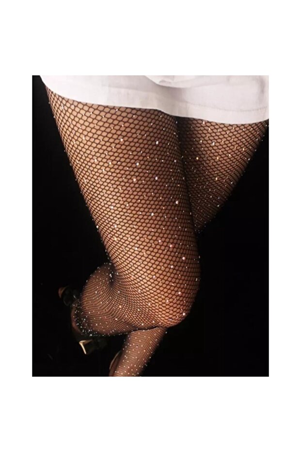 Stylish Jewelled Mesh Diamond Black Pantyhose