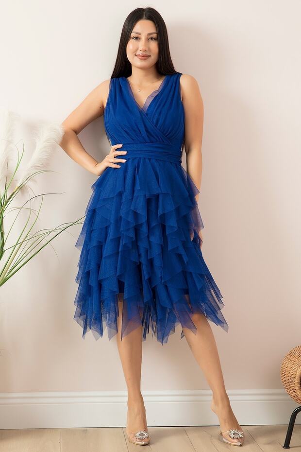 Rochie scurtă cu volane cu guler dublu 13399 - 1