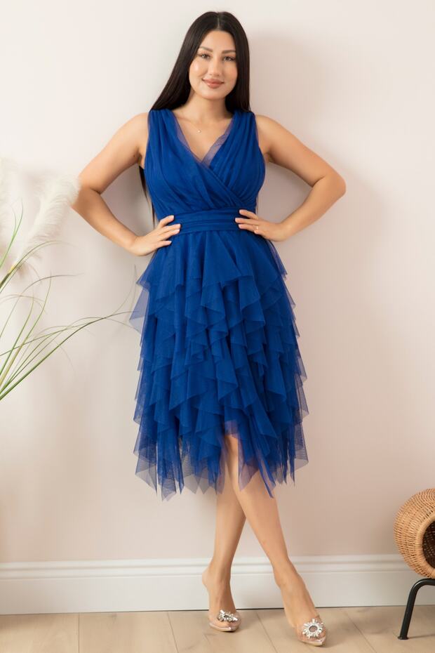 Rochie scurtă cu volane cu guler dublu 13399 - 3