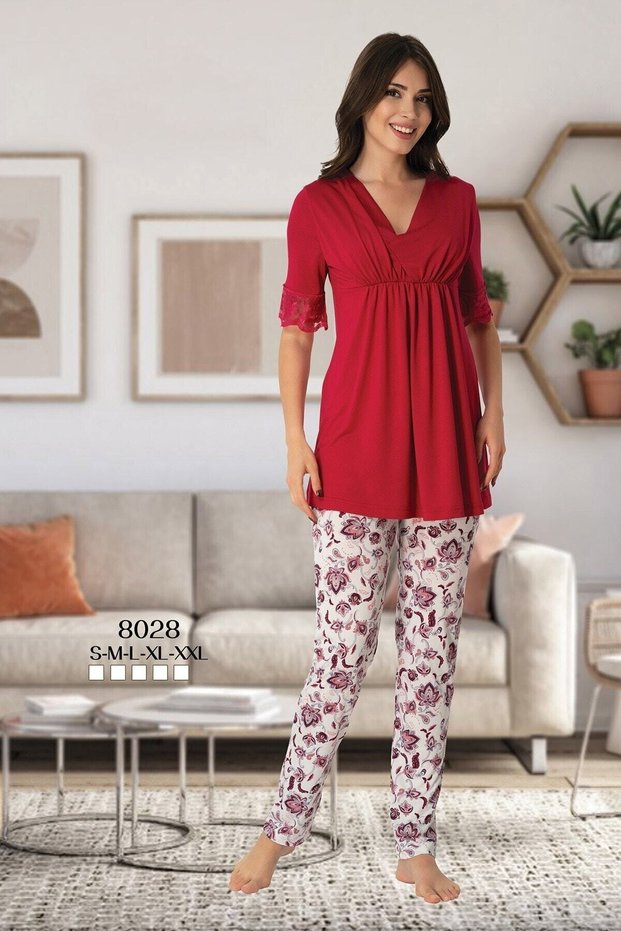 Effortt 8028 Cherry V-Neck Maternity Pajamas