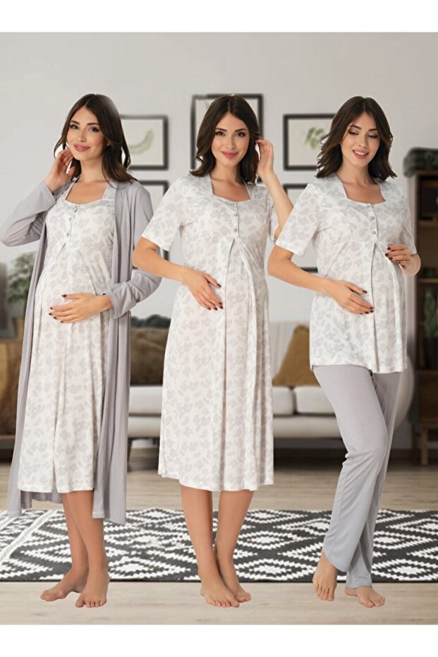 Zerre Bebe Women's Gray Maternity Pregnant Set 8016