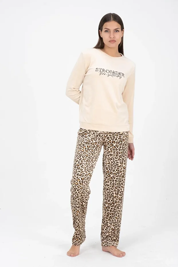 Kadın Leopar Desenli Süper Soft Pijama Takımı - 3