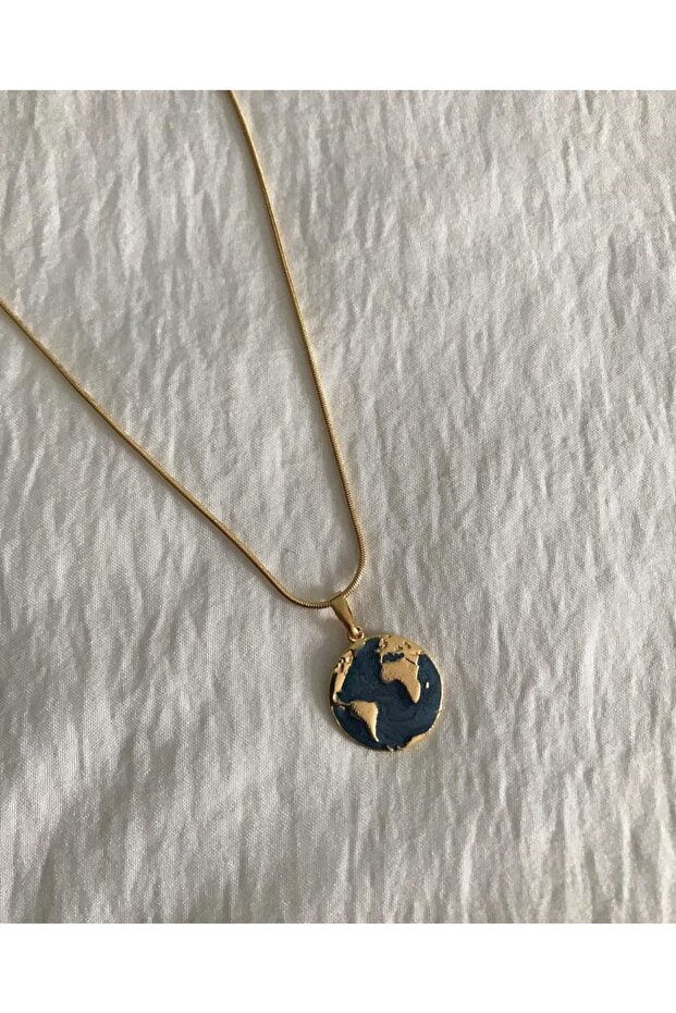 Dark Blue Enamel World Necklace