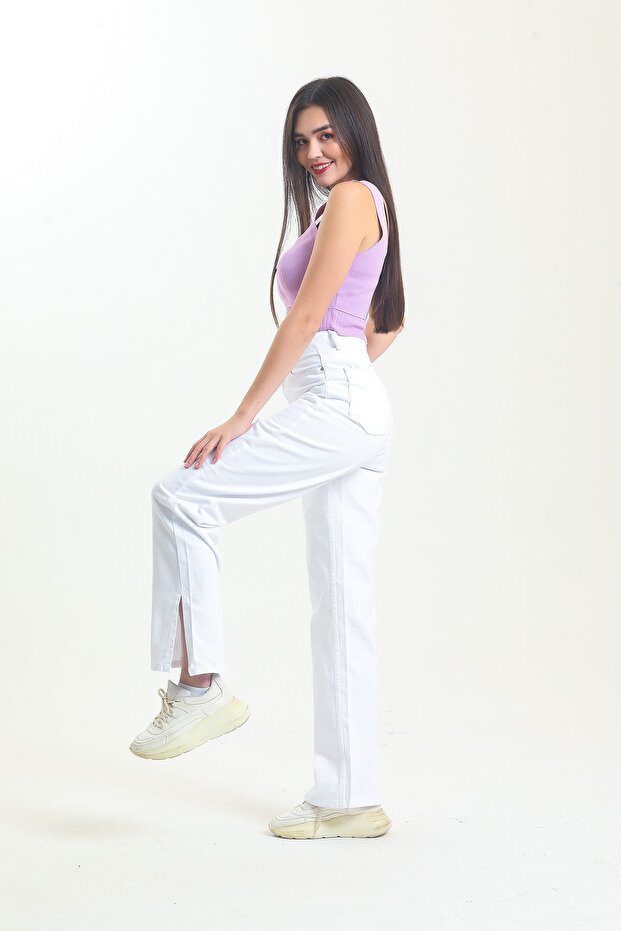 White Leg Slit Wide Leg Jeans Wide Leg Jeans