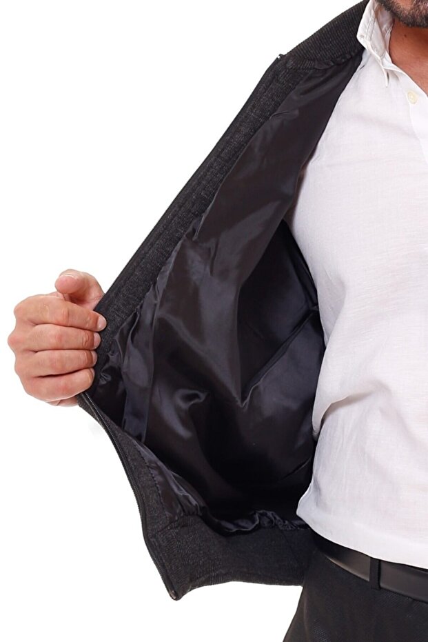 Astarlı Çelik Örme Casual Rahat Kalıp Hırka Mont Antrasit - 4