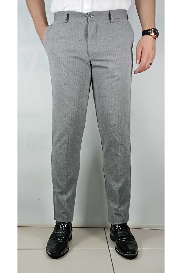 بنطال قطني مرن كلاسيكي منقوش للرجال من Herringbone