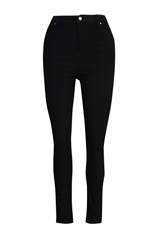 Solmayan Siyah Yüksek Bel Esnek/Stretch Büyük Beden Skinny Jeans TBBAW23CJ00061 - 12
