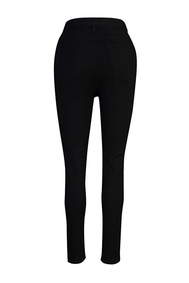 Solmayan Siyah Yüksek Bel Esnek/Stretch Büyük Beden Skinny Jeans TBBAW23CJ00061 - 13