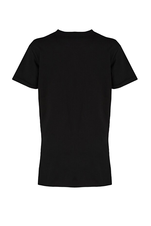 Siyah %100 Pamuk Basic Kısa Kollu Yırtmaçlı Süprem İçlik T-Shirt TCTSS21TN0056 - 9