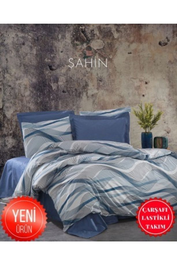 Genç Odası Mavi Dalga Model Tek Kişilik Lastikli Çarşaflı Nevresim Takımı (100x200) - 1