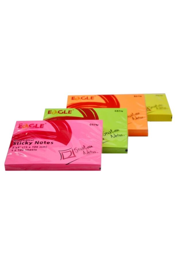 75x100 Mm Neon Renk Sticky Yapışkanlı Not Kağıdı 100 Yaprak (657n) 4 Adet - 1