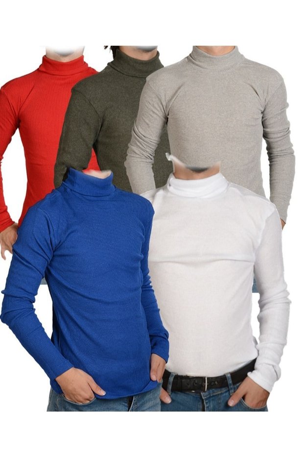 Unisex Set of 5 Fisherman Thin Knitwear Slim Fit Turtleneck Body Sweater
