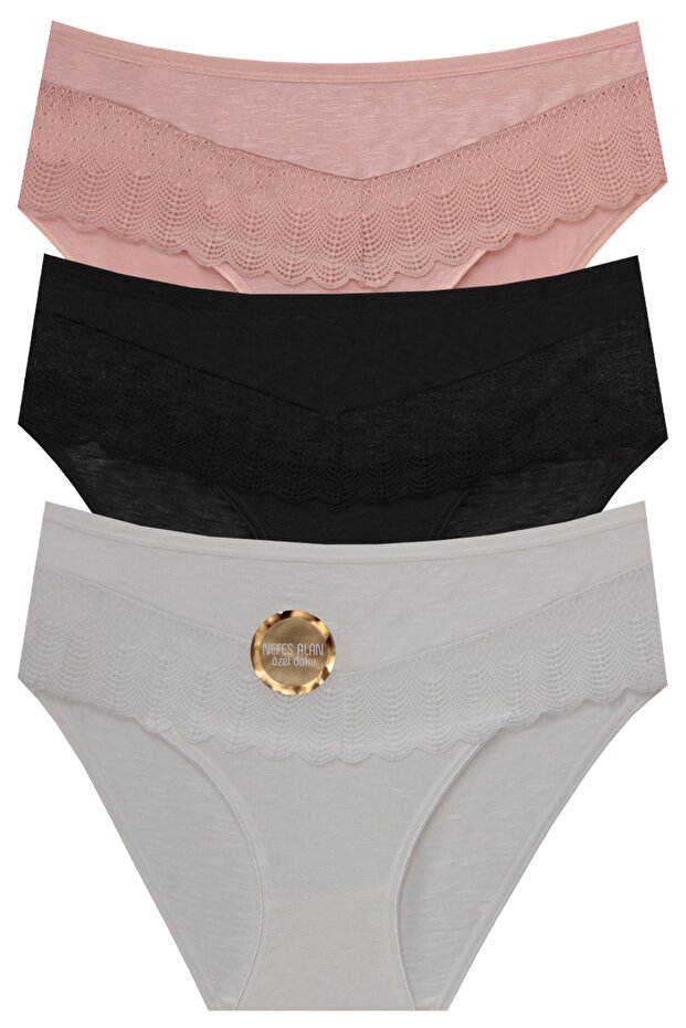 3-Piece Breathable Special Texture Lace Detailed Panties R3+2