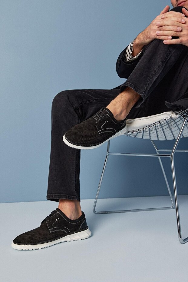 Black Genuine Leather Men's Casual Shoes