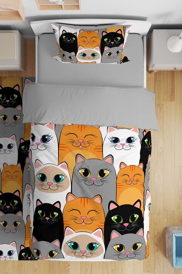 Dark Cats Patterned Single Baby Kids Bedding Set