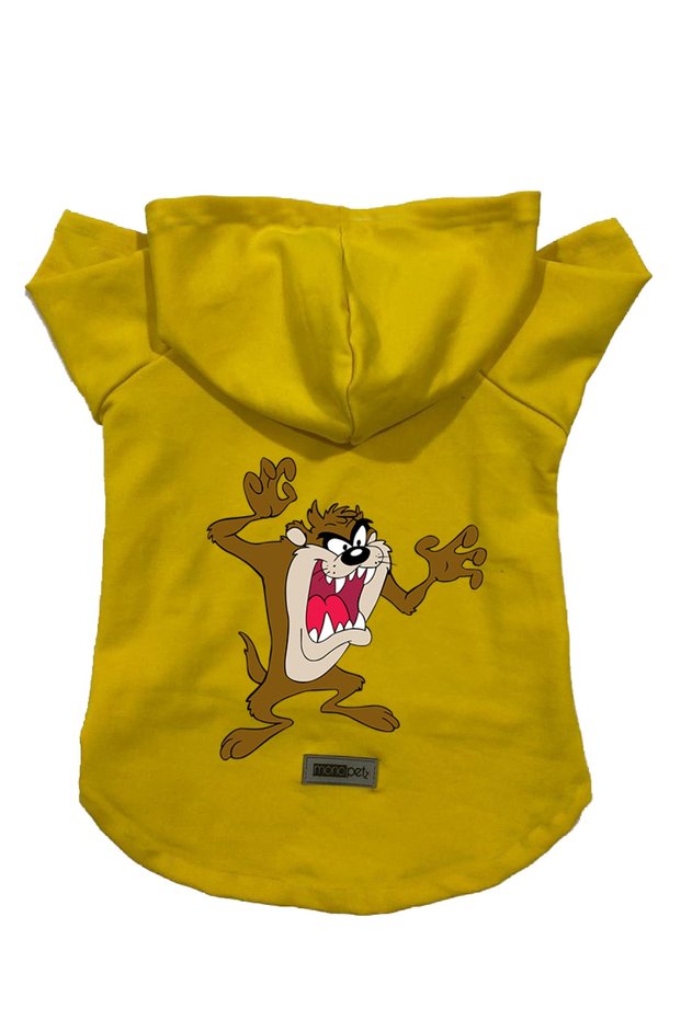 Hooded Fleece Sweatshirt Dog and Cat Outfit & Dress - Yellow Tasmanian Devil - Size L