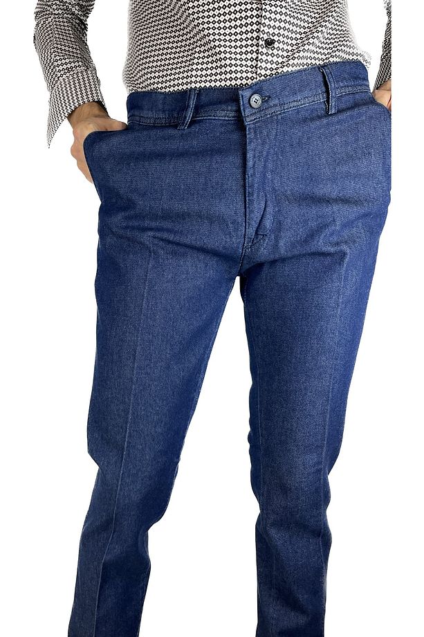Erkek Mavi Klasik Yan Cep Kot Pantolon - 1