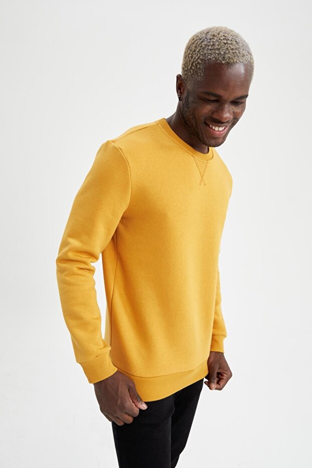 Regular Fit Bisiklet Yaka Basic Pamuklu Sweatshirt - 1