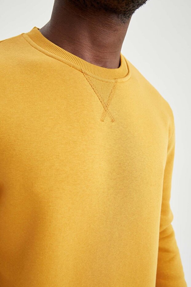 Regular Fit Bisiklet Yaka Basic Pamuklu Sweatshirt - 4