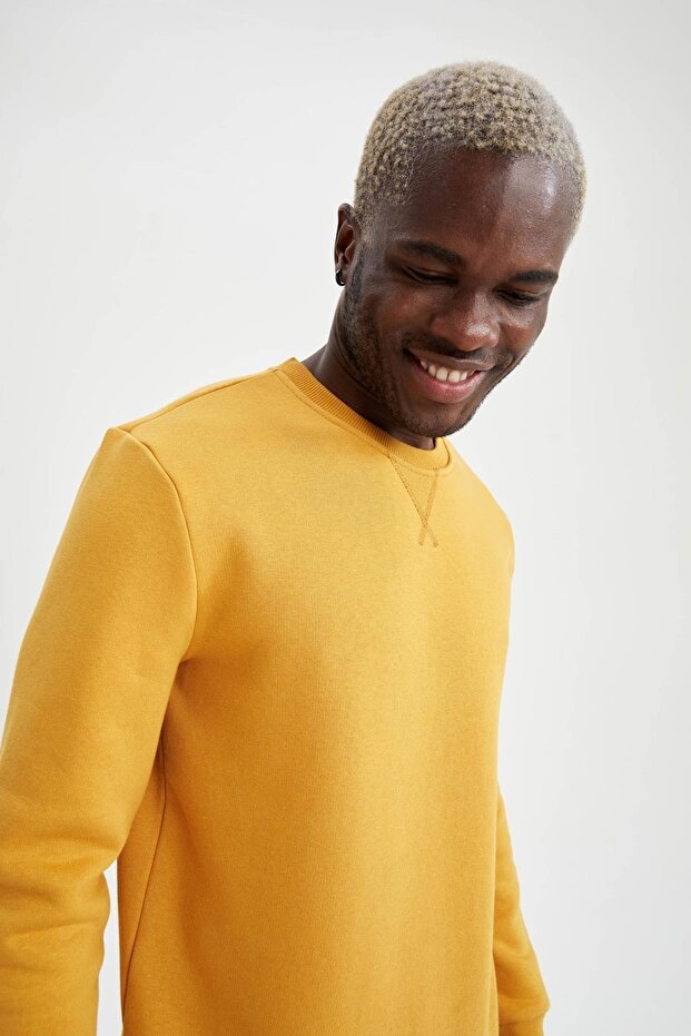 Regular Fit Bisiklet Yaka Basic Pamuklu Sweatshirt - 5