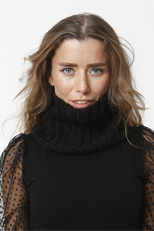 Women's Knitwear Scarf Neck Collar Black