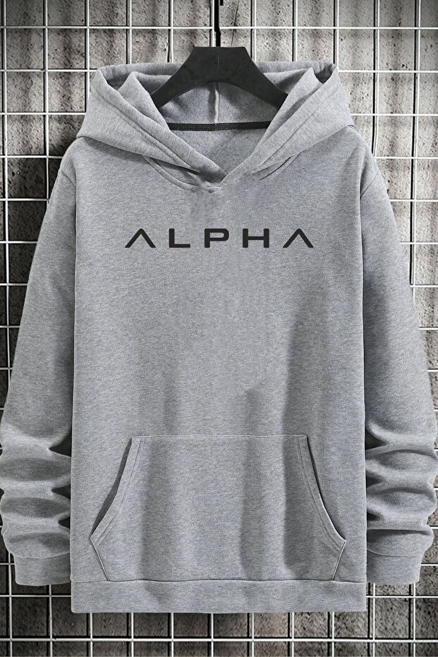 Unisex Gray Alpha Printed Hooded Sweatshirt