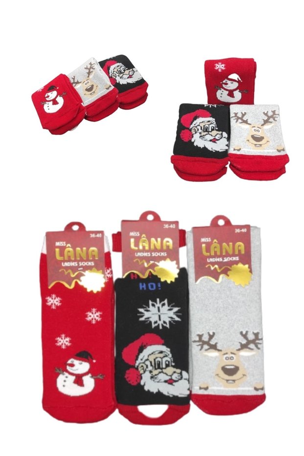 Women's Christmas Socks Organic Cotton (3 Pairs) Special Production Quality Woven Christmas Gift Socks