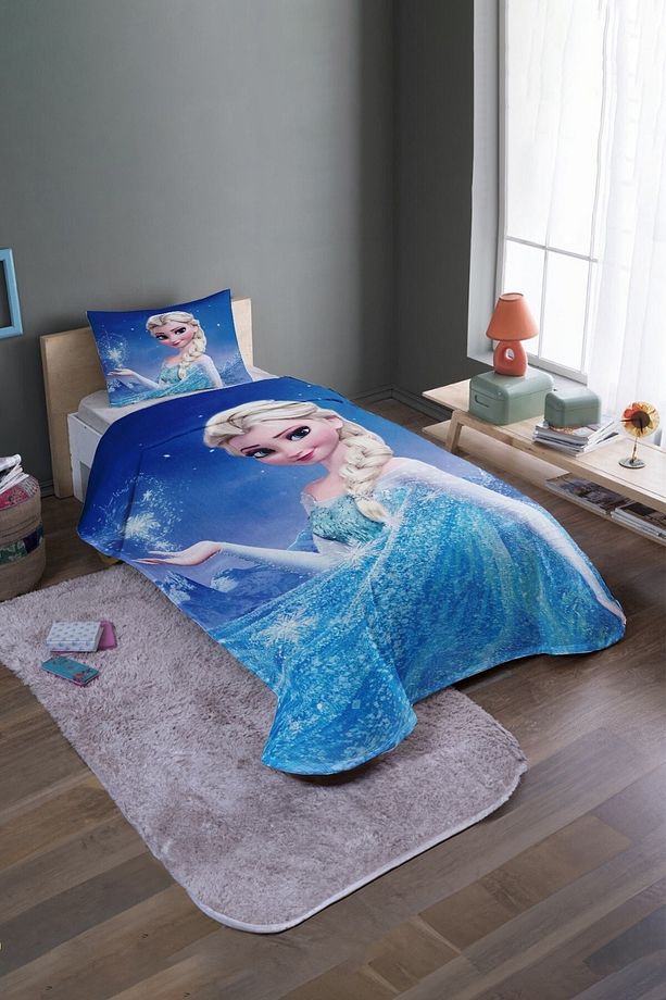 Mavi Elsa Desenli Tek Kişilik Yatak Örtüsü Ve Pike Takımı - 2
