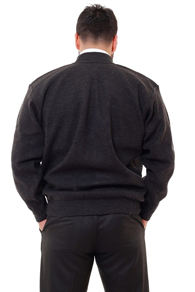 Astarlı Çelik Örme Casual Rahat Kalıp Hırka Mont Antrasit - 3