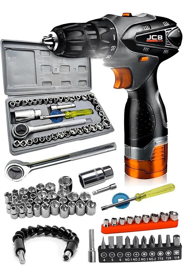 Pro 64 Parça Jsr1800 Professionel Akülü Vidalama Matkap,krom Kaplı Çelik 40 Parça Cırcırlı Lokma Set - 1