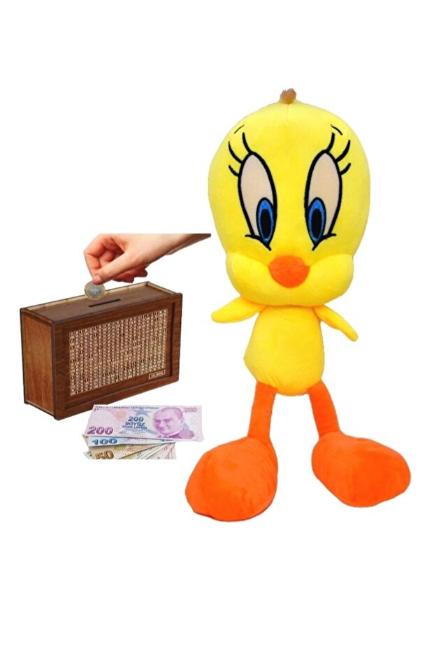 Cute Tweety Plush And Wooden Money Box With 10,000 Goals