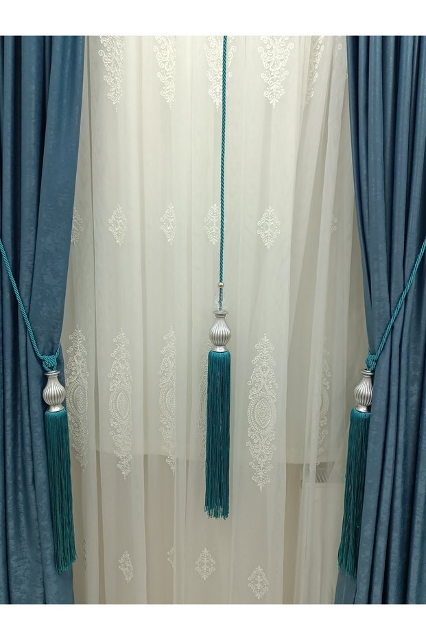 Background Curtain Ceiling Binding Kuka Braçol Curtain Set Petrol Blue