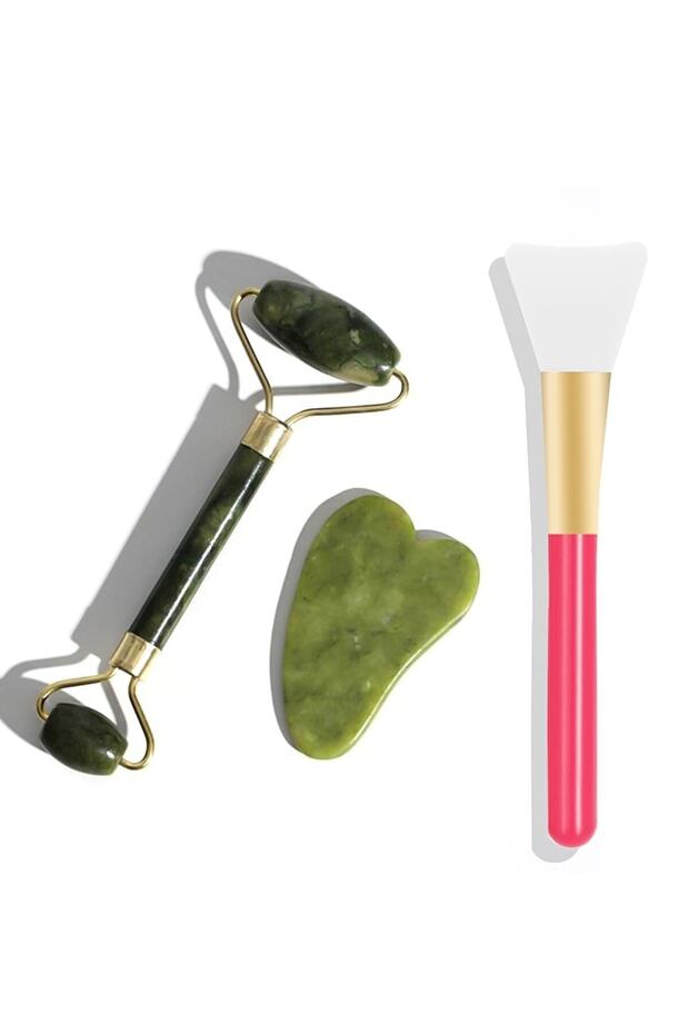 Mujgan 3-Piece Skin Care Set Jade Stone Gua Sha Massage Stone Mask Applying Apparatus White