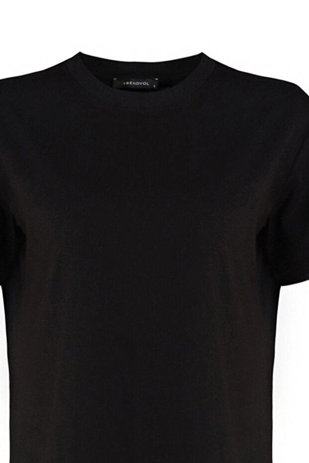 Siyah %100 Pamuk Basic Kısa Kollu Yırtmaçlı Süprem İçlik T-Shirt TCTSS21TN0056 - 8