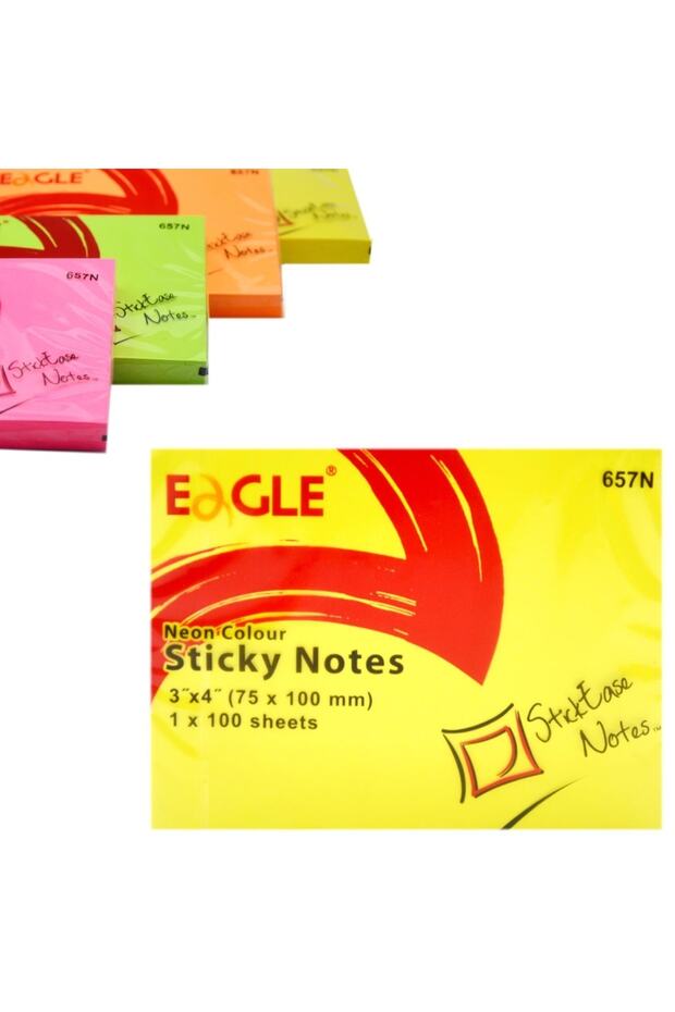 75x100 Mm Neon Renk Sticky Yapışkanlı Not Kağıdı 100 Yaprak (657n) 4 Adet - 3