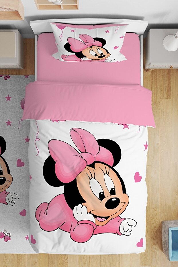 Pink Minnie Patterned Single Baby Kids Bedding Set