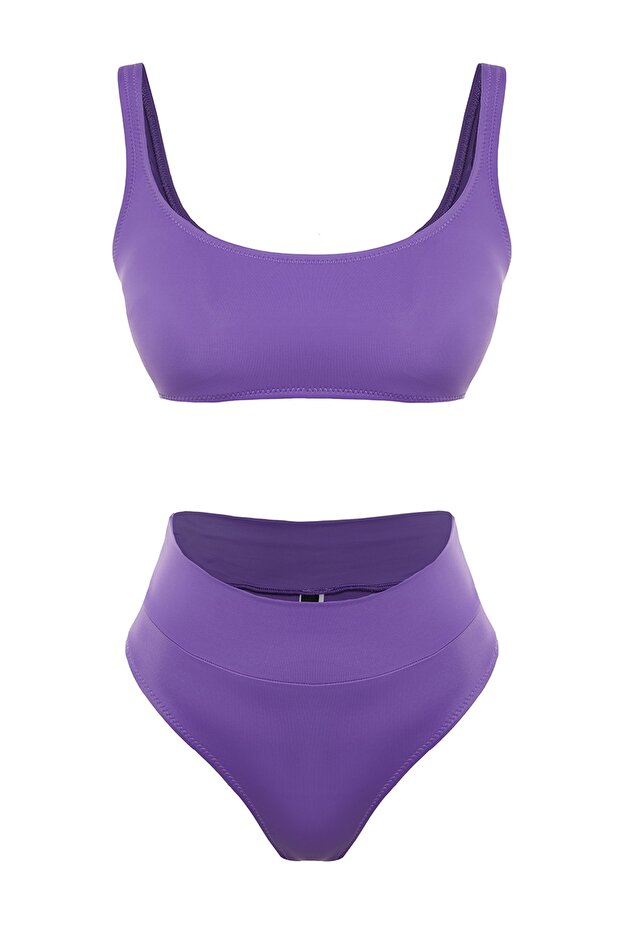Mor Kaplı Klora&Suya Dayanıklı Uzun Ömür LYCRA®XTRALIFE Yüksek Bel Bikini Takımı TBESS22BT0010 - 8