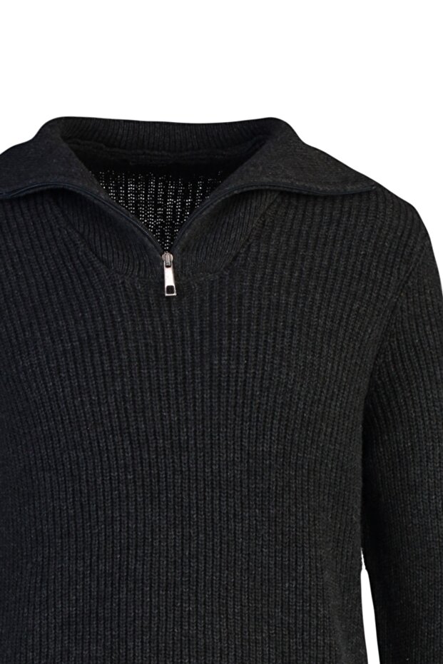 Antracytowy regularny krój wełniany sweter z golfem zapinany na suwak Tmnaw22Kz0347 - 8